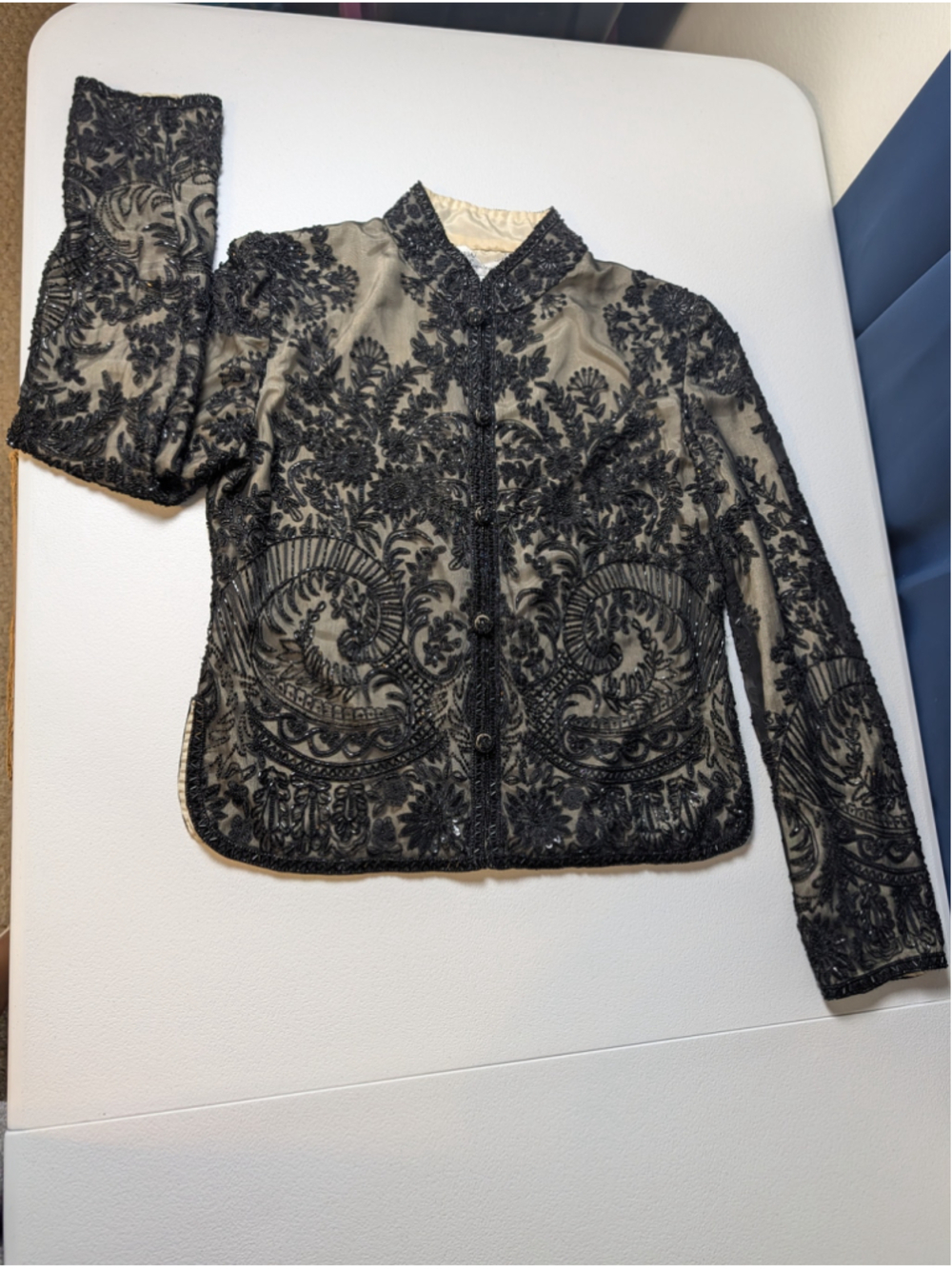 Vintage Adrianna Papell Evening Black Beaded Silk Jacket 90s Size L Y2K Formal - Picture 15 of 16